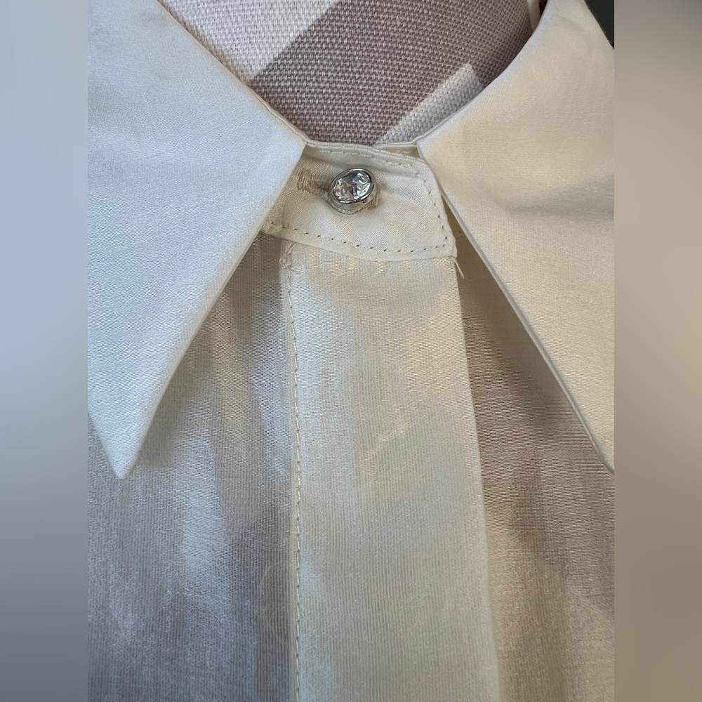 NWT!! Zara Oyster White Ecru Semi Sheer Shirt Blouse With Jewels Size L - Picture 7 of 14
